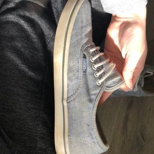 Blue canvas vans shoes